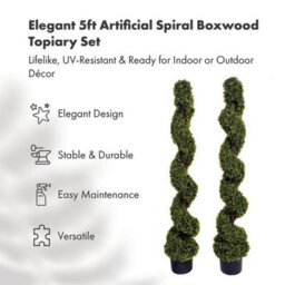 2 X Greenbrokers Artificial Spiral Boxwood Topiary Trees 5Ft/150Cm - thumbnail 3