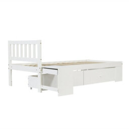 Abrihome White 3Ft Single Wooden Storage Bed 90X190Cm, 2 Under-Bed Drawers, Storage Compartments & Bedside Table - thumbnail 7
