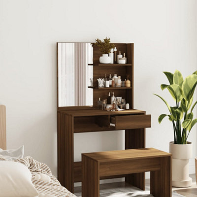 Berkfield Dressing Table With Mirror Brown Oak 74.5X40X141 Cm - image 1