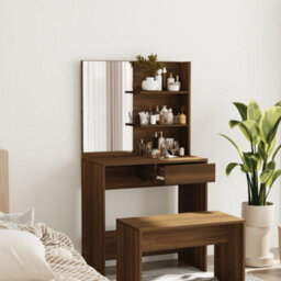 Berkfield Dressing Table With Mirror Brown Oak 74.5X40X141 Cm - thumbnail 1