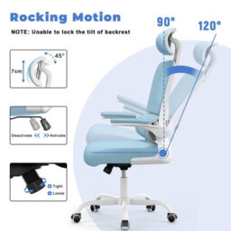 Onemill Computer Chair With Adjustable Lumbar Support And Headrest, Swivel Executive Mesh Office Chair For Home Office-Blue - thumbnail 5