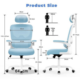 Onemill Computer Chair With Adjustable Lumbar Support And Headrest, Swivel Executive Mesh Office Chair For Home Office-Blue - thumbnail 2