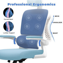 Onemill Computer Chair With Adjustable Lumbar Support And Headrest, Swivel Executive Mesh Office Chair For Home Office-Blue - thumbnail 4