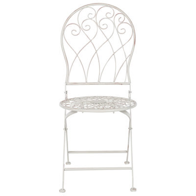 Wyld And Coco Verdant Home White Metal Bistro Chair - Foldable, Distressed Vintage Finish - image 1