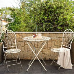 Wyld And Coco Verdant Home White Metal Bistro Chair - Foldable, Distressed Vintage Finish - thumbnail 2
