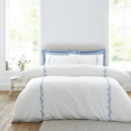 Bianca Camille Embroidered Floral 200 Thread Count Cotton Single Duvet Cover Set With Pillowcase White / Blue - thumbnail 1