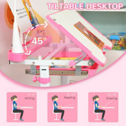 Homcom Kids Study Desk And Chair Set W/ Usb Lamp, Adjustable Height, Pink - thumbnail 7