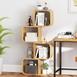 Costway 4-Tier S-Shaped Bookcase Bamboo Bookshelf W/ 4 Open Cubes-Natural - thumbnail 6