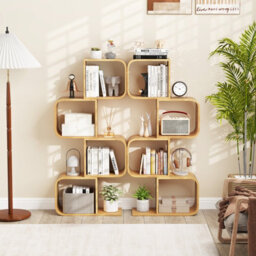 Costway 4-Tier S-Shaped Bookcase Bamboo Bookshelf W/ 4 Open Cubes-Natural - thumbnail 8