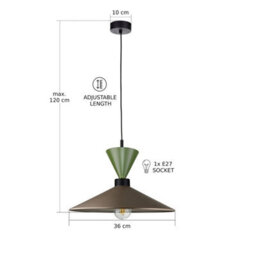 Luminosa Lighting Luminosa Amaris Dome Pendant Ceiling Light Brown, Black, Green 1X E27 - thumbnail 5