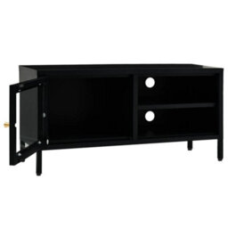 Berkfield Tv Cabinet Black 90X30X44 Cm Steel And Glass - thumbnail 6
