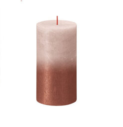 Bolsius Rustic Metallic Candle Faded Misty Pink Amber. Unscented. H13 Cm