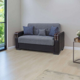 Sliding Wardrobes 4 u LTD Modern Fabric Sofa Bed With Storage - 3 Or 2 Seater With Cushions And Wooden Armrests (Black/grey,2 Seater) - thumbnail 2