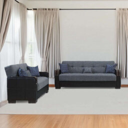Sliding Wardrobes 4 u LTD Modern Fabric Sofa Bed With Storage - 3 Or 2 Seater With Cushions And Wooden Armrests (Black/grey,2 Seater) - thumbnail 1