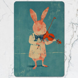 Benjamin Tate Design Designer Artwork Placemat And Coaster Set With Wood Base Teal Rabbit Motif Limited Edition - thumbnail 2