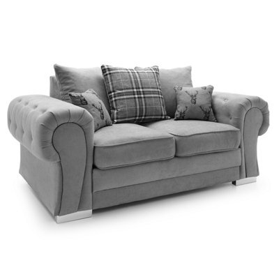 Furnishings For Less UK Milan Fabric 2 Seater Sofa Grey Fabric Scatter Back Chesterfield Style - image 1