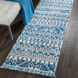 Ivory Blue Modern Shaggy Geometric Moroccan Dining Room Bedroom & Living Room Rug-160Cm X 221Cm - thumbnail 7