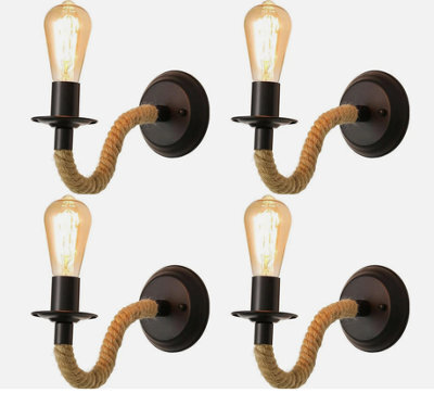 4Pcs Retro Vintage Wall Light Industrial Wooden Wall Lamp Indoor Sconce Bedroom - image 1