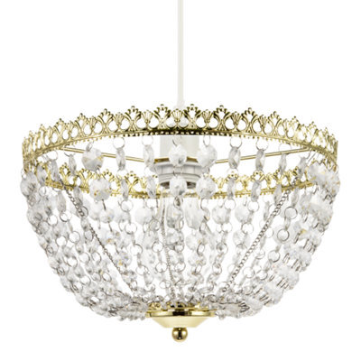 Happy Homewares Circular Crown Pendant Shade In Polished Gold With Clear Acrylic Beads - image 1