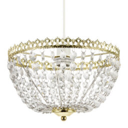 Happy Homewares Circular Crown Pendant Shade In Polished Gold With Clear Acrylic Beads