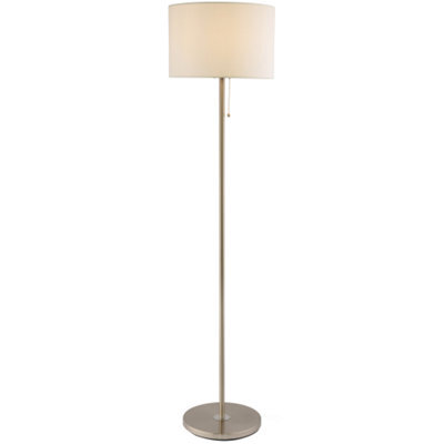 Happy Homewares Classic Brushed Satin Nickel Floor Lamp With Metal Pull Switch And Cotton Shade - image 1