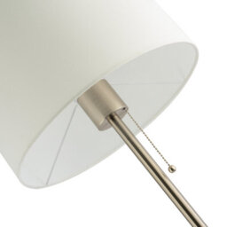 Happy Homewares Classic Brushed Satin Nickel Floor Lamp With Metal Pull Switch And Cotton Shade - thumbnail 4