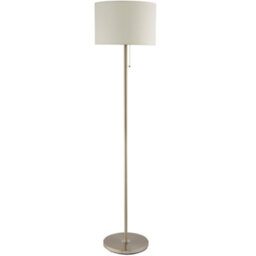 Happy Homewares Classic Brushed Satin Nickel Floor Lamp With Metal Pull Switch And Cotton Shade - thumbnail 2