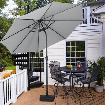 Living And Home 3M Large Rotating Garden Parasol Outdoor Beach Umbrella Patio Sun Shade Crank Tilt With Square Base, Light Grey - image 1