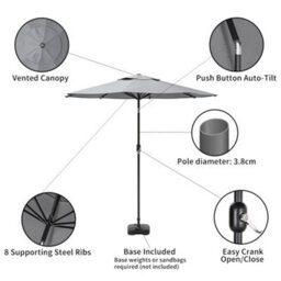 Living And Home 3M Large Rotating Garden Parasol Outdoor Beach Umbrella Patio Sun Shade Crank Tilt With Square Base, Light Grey - thumbnail 5