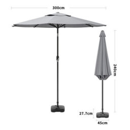 Living And Home 3M Large Rotating Garden Parasol Outdoor Beach Umbrella Patio Sun Shade Crank Tilt With Square Base, Light Grey - thumbnail 6