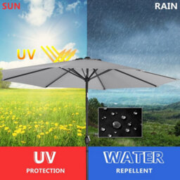 Living And Home 3M Large Rotating Garden Parasol Outdoor Beach Umbrella Patio Sun Shade Crank Tilt With Square Base, Light Grey - thumbnail 3