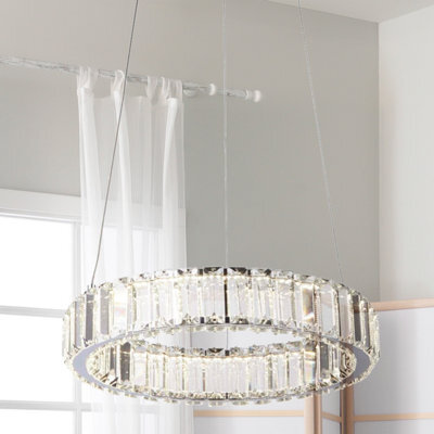 Lighting Collection Luxury Single Ring Crystal Halo Chandelier With Polished Chrome Canopy - image 1