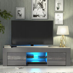 Creative Furniture Loom Tv Unit 130Cm - Dark Grey With Gloss Doors And Led Lights