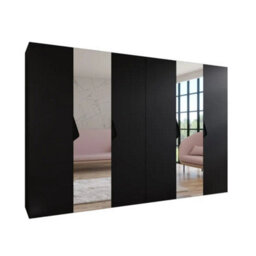 Arte Sandi Ii Hinged Door Wardrobe 300Cm - Black Modern Mirrored Wardrobe With Multiple Rails And Shelves - thumbnail 2