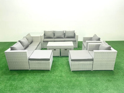Fimous Rattan Garden Furniture Set Outdoor Lounger Sofa Coffee Table 4 Stools Side Table Light Grey - image 1