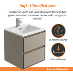 Plum&clay Norton Light Grey & Oak Wall Hung Vanity Unit & Basin Set Bathroom Furniture (W)500mm (H)530mm - thumbnail 3