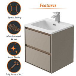 Plum&clay Norton Light Grey & Oak Wall Hung Vanity Unit & Basin Set Bathroom Furniture (W)500mm (H)530mm - thumbnail 5