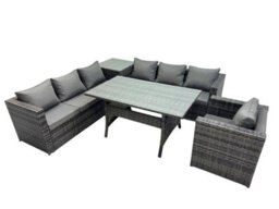 Fimous 7 Seater Outdoor Corner Sofa Chair Dining Table Set Garden Rattan Furniture Set With Side Table Dark Grey - thumbnail 2