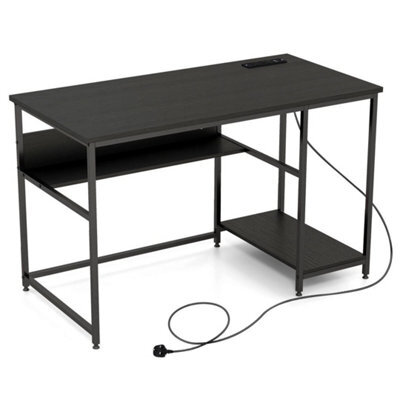 120Cm Computer Desk With Storage Shelf & Power Outlet Black - image 1
