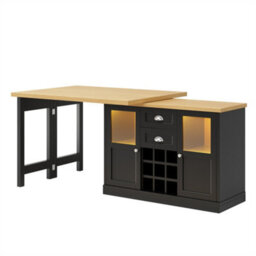 Abrihome Extendable Sideboard With Led Lights, 120-197Cm Adjustable Dining Table With Storage, 2 Drawers & Glass Cabinet Doors, White/black - thumbnail 7