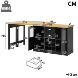 Abrihome Extendable Sideboard With Led Lights, 120-197Cm Adjustable Dining Table With Storage, 2 Drawers & Glass Cabinet Doors, White/black - thumbnail 5
