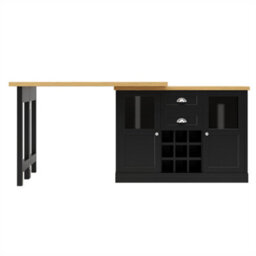 Abrihome Extendable Sideboard With Led Lights, 120-197Cm Adjustable Dining Table With Storage, 2 Drawers & Glass Cabinet Doors, White/black - thumbnail 6