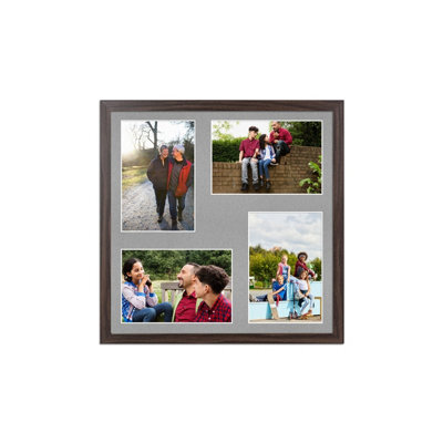 AK Frames 12X12 Walnut Sleek Multi Photo Frame With Silver Mount - Holds 4 Apertures (4X) 6X4 Photos - image 1