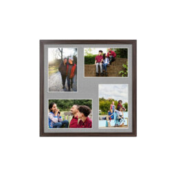 AK Frames 12X12 Walnut Sleek Multi Photo Frame With Silver Mount - Holds 4 Apertures (4X) 6X4 Photos