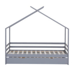 SlumberWorx Teddy Kids Childrens Wooden House Treehouse Single Bed Frame With Guest Trundle Bed (Grey) - thumbnail 4
