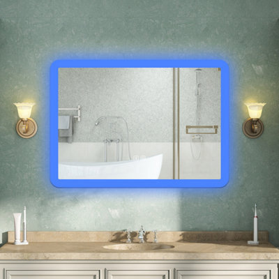 AVER-GROWTH 80X60Cm Led Bathroom Mirror With White/blue Light Bluetooth Speaker Socket Wall Mounted Illuminated Mirror Vertical Horizontal - image 1
