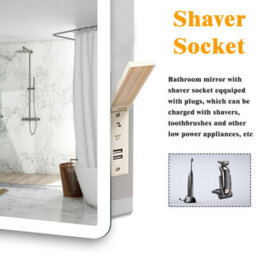 AVER-GROWTH 80X60Cm Led Bathroom Mirror With White/blue Light Bluetooth Speaker Socket Wall Mounted Illuminated Mirror Vertical Horizontal - thumbnail 4