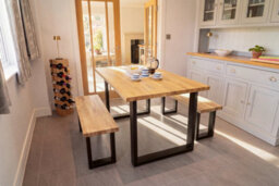 Worktop Express Solid Prime Oak Dining Table - 4 Seater (Square Steel Frame Legs) - thumbnail 2