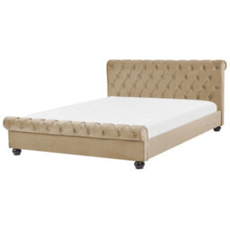 Beliani Bed Velvet Avallon 160 X 200 Cm (Eu King Size) Beige - thumbnail 1