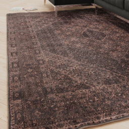 Loomed Vintage Design Cotton Chenille Rug Brown Charcoal Machine Washable 200Cm X 290Cm - thumbnail 1